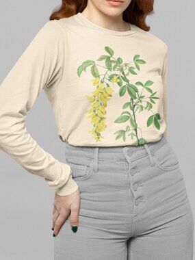 Common Laburnum Vintage Floral Print Long Sleeve Graphic Tee T-shirt S-XXL